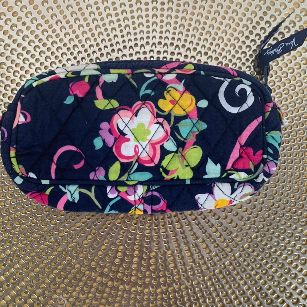 Vera Bradley navy blue flowered makeup bag 8”x5”. Mirror broken